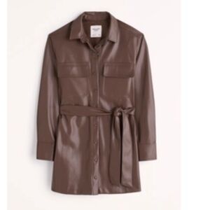 Women’s Brown Faux Leather Shirt Jacket with Belt